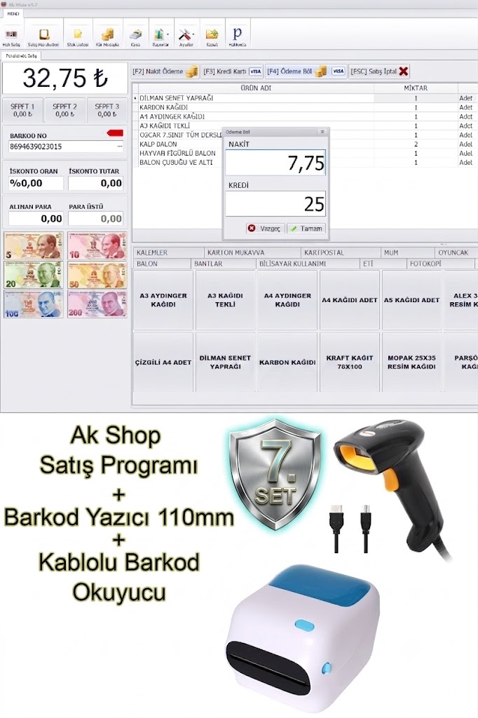 Barkod Satış Sistemi & Barkod Yazıcı & Kablolu Barkod Okuyucu