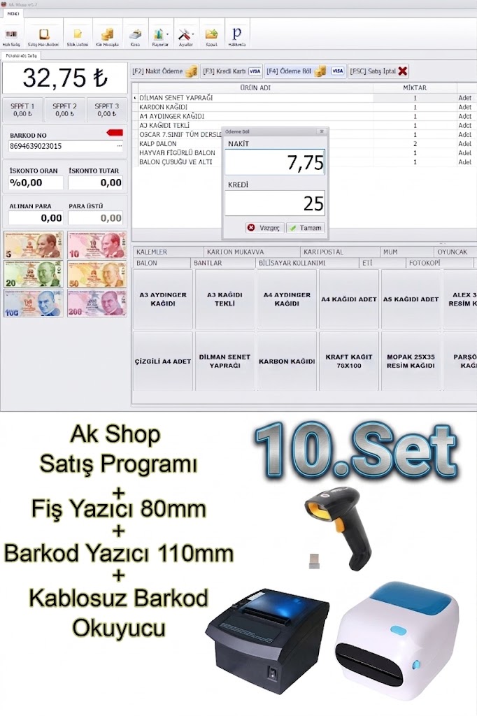 Barkod Satış Sistemi & Fiş Yazıcı 80mm & Barkod Yazıcı & Kablosuz Barkod Okuyucu