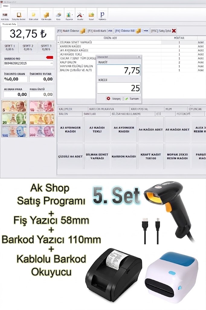 Barkod Satış Sistemi & Fiş Yazıcı & Barkod Yazıcı & Kablolu Barkod Okuyucu