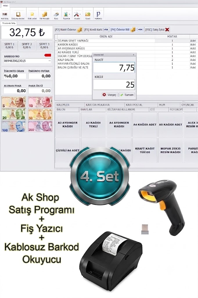 Barkod Satış Sistemi & Fiş Yazıcı & Kablosuz Barkod Okuyucu